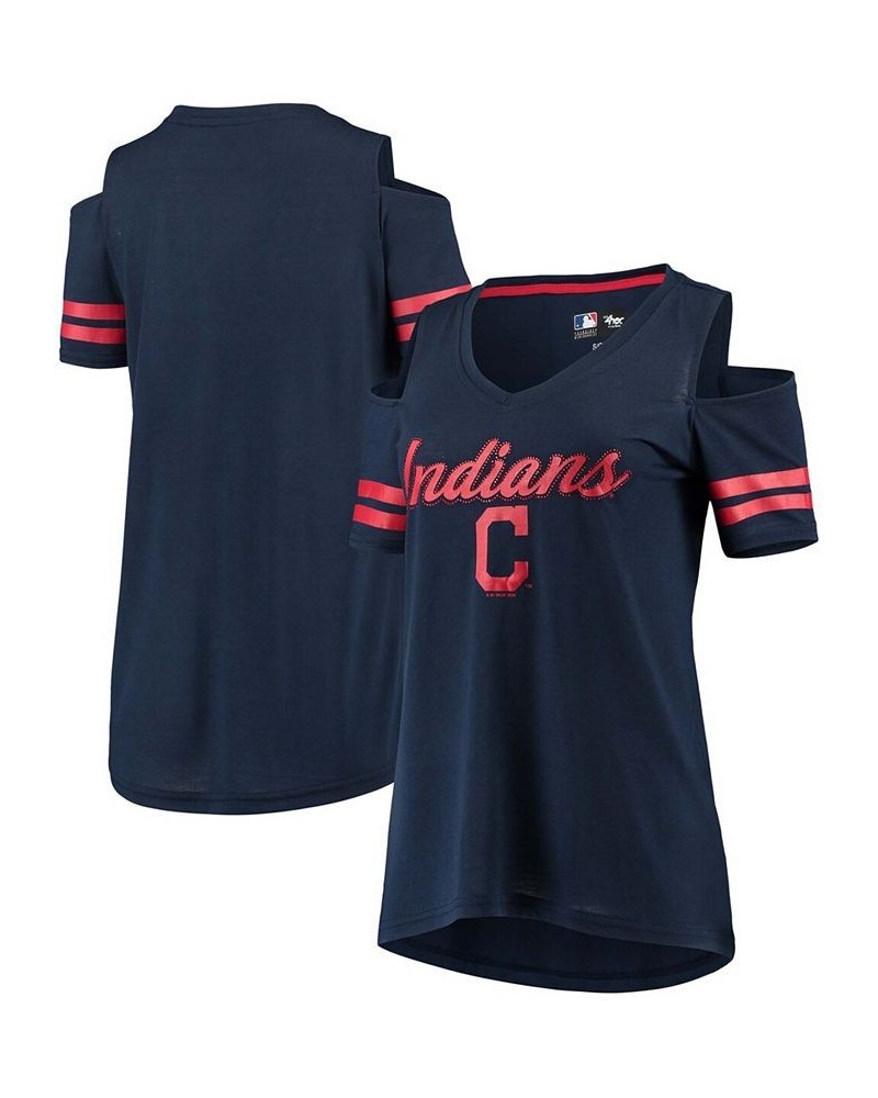 Women's Navy Cleveland Indians Extra Inning Cold Shoulder T-shirt Navy $20.00 Tops