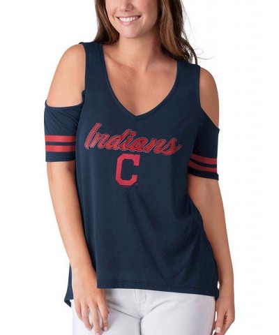 Women's Navy Cleveland Indians Extra Inning Cold Shoulder T-shirt Navy $20.00 Tops