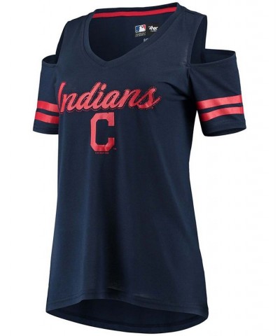 Women's Navy Cleveland Indians Extra Inning Cold Shoulder T-shirt Navy $20.00 Tops