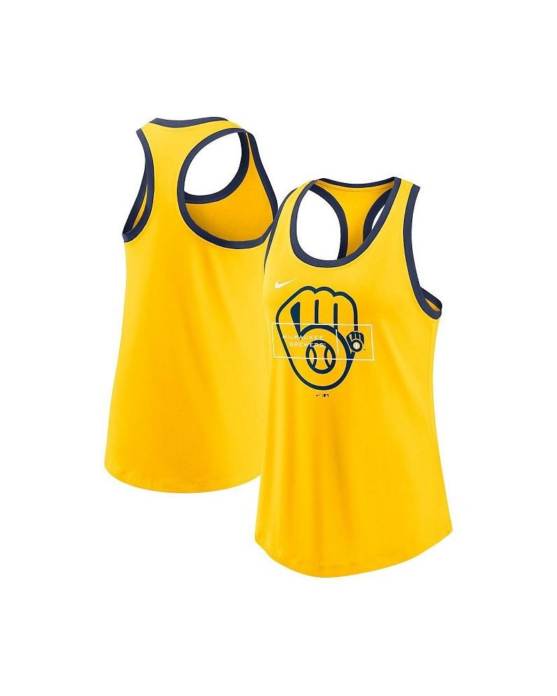 Women's Gold Milwaukee Brewers X-Ray Racerback Performance Tank Top Gold $20.25 Tops