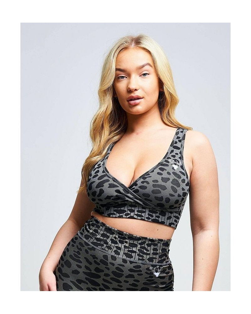 Women's Orlon Recycled Leopard Wrap Over Bra - Grey Grey $22.14 Bras