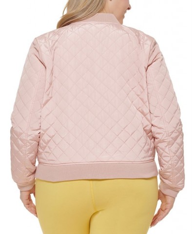 Plus Size Trendy Diamond Quilted Bomber Jacket Pink $42.00 Jackets