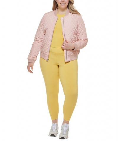 Plus Size Trendy Diamond Quilted Bomber Jacket Pink $42.00 Jackets