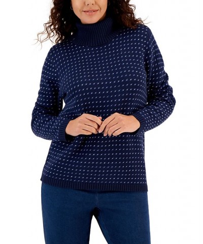 Women's Cotton Jersey Turtleneck Sweater Blue $9.17 Sweaters