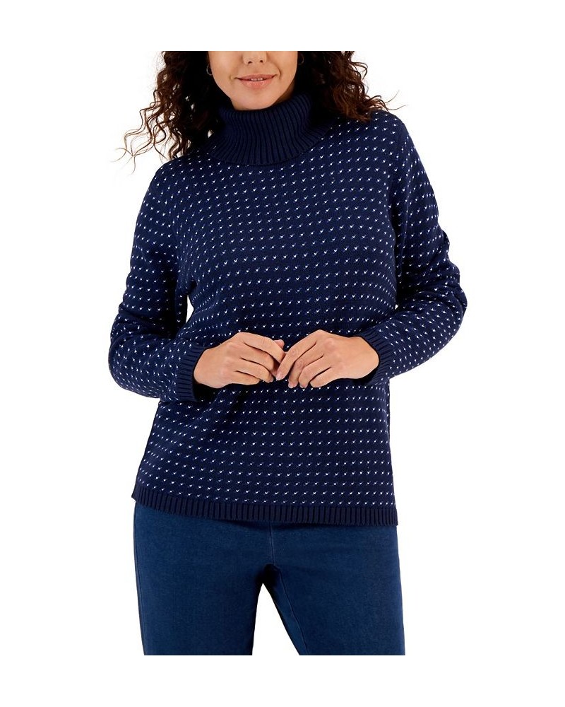 Women's Cotton Jersey Turtleneck Sweater Blue $9.17 Sweaters