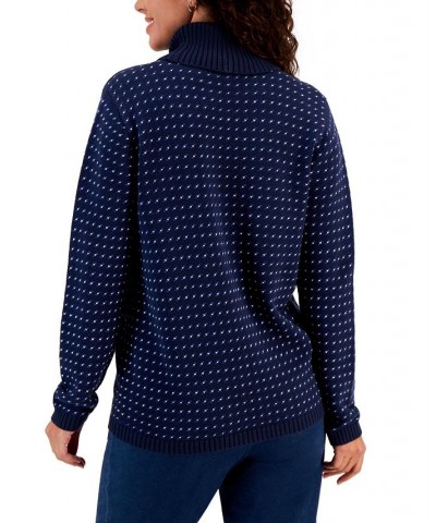 Women's Cotton Jersey Turtleneck Sweater Blue $9.17 Sweaters