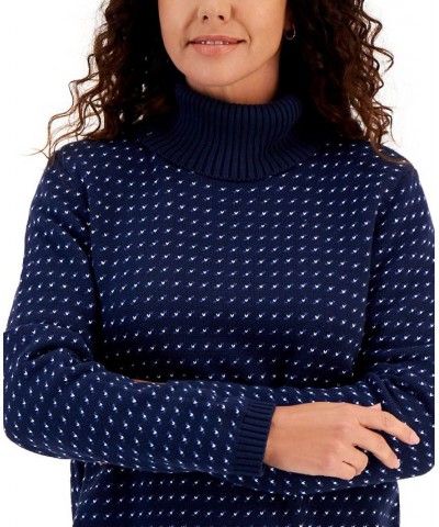 Women's Cotton Jersey Turtleneck Sweater Blue $9.17 Sweaters