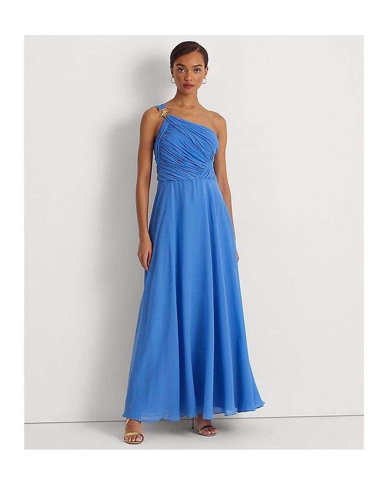 Women's Georgette One-Shoulder Gown New England Blue $90.75 Dresses