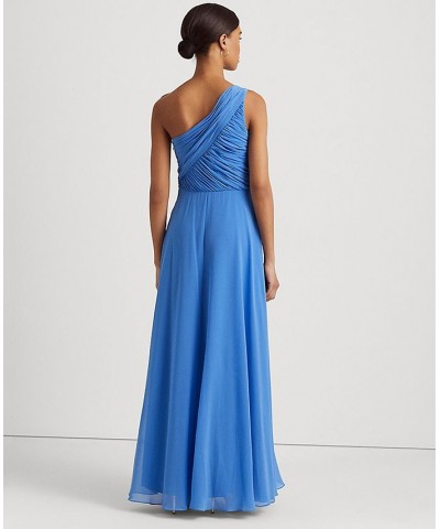 Women's Georgette One-Shoulder Gown New England Blue $90.75 Dresses