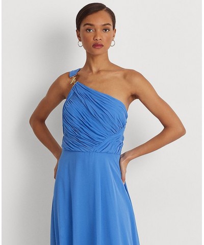 Women's Georgette One-Shoulder Gown New England Blue $90.75 Dresses