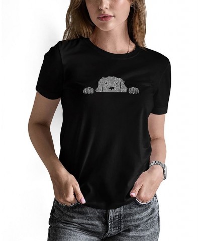 Women's Peeking Dog Word Art T-shirt Black $14.70 Tops