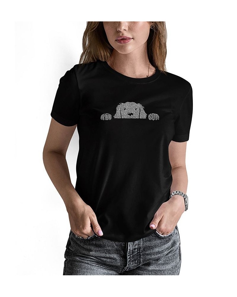 Women's Peeking Dog Word Art T-shirt Black $14.70 Tops