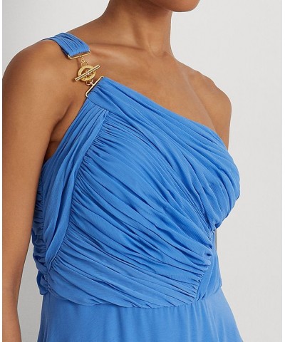 Women's Georgette One-Shoulder Gown New England Blue $90.75 Dresses