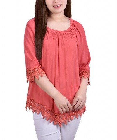 Petite Size 3/4 Sleeve Peasant Blouse Orange $14.72 Tops