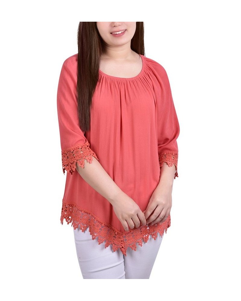 Petite Size 3/4 Sleeve Peasant Blouse Orange $14.72 Tops