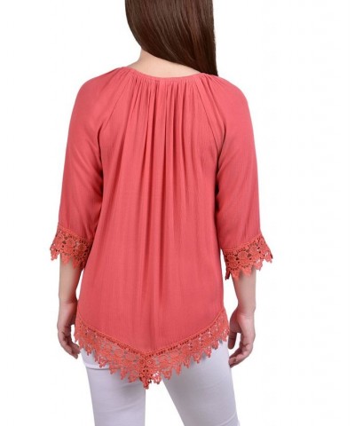 Petite Size 3/4 Sleeve Peasant Blouse Orange $14.72 Tops