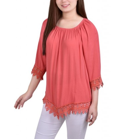 Petite Size 3/4 Sleeve Peasant Blouse Orange $14.72 Tops