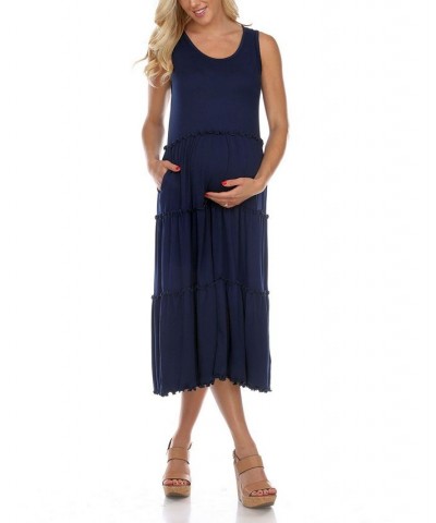 Maternity Plus Size Scoop Neck Tiered Midi Dress Blue $31.28 Dresses