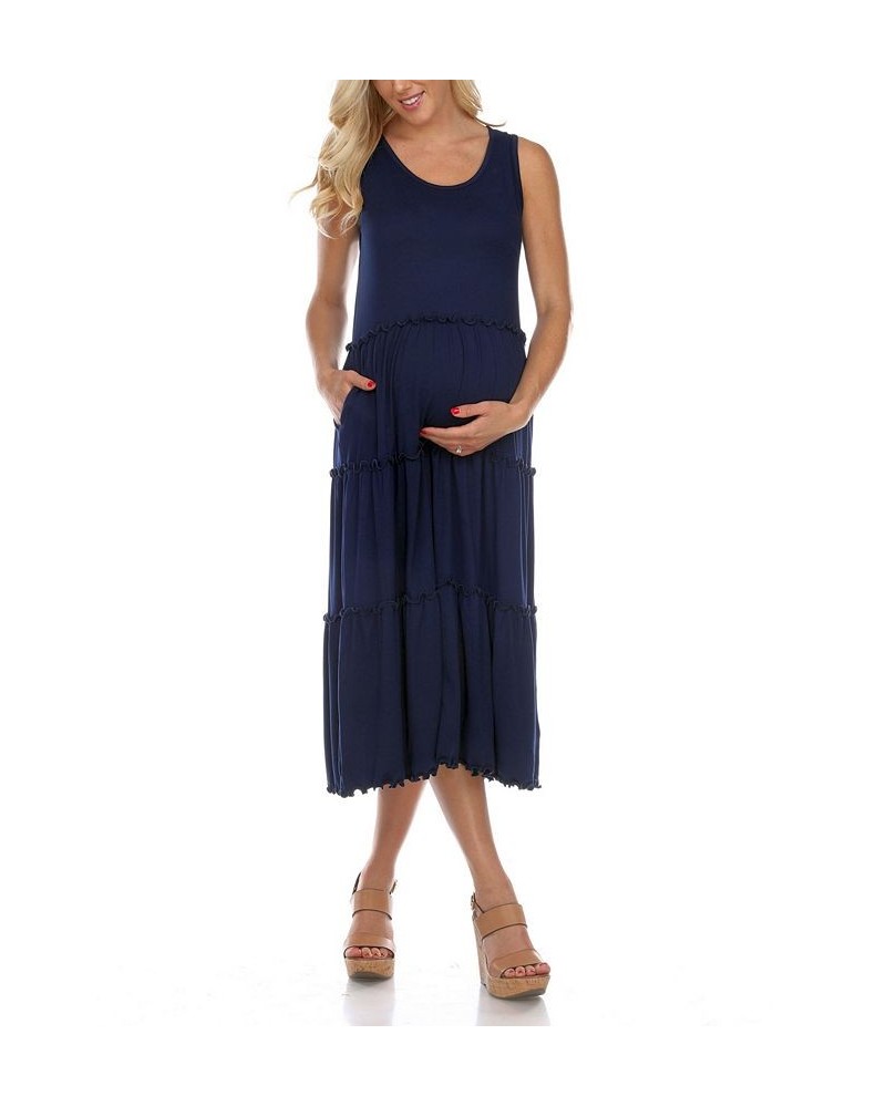 Maternity Plus Size Scoop Neck Tiered Midi Dress Blue $31.28 Dresses