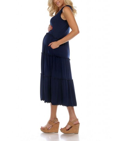 Maternity Plus Size Scoop Neck Tiered Midi Dress Blue $31.28 Dresses