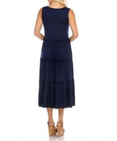 Maternity Plus Size Scoop Neck Tiered Midi Dress Blue $31.28 Dresses