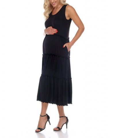 Maternity Plus Size Scoop Neck Tiered Midi Dress Blue $31.28 Dresses