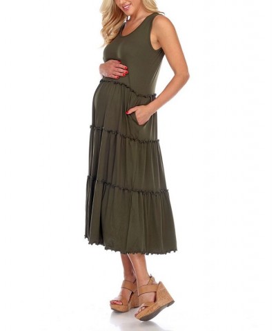 Maternity Plus Size Scoop Neck Tiered Midi Dress Blue $31.28 Dresses