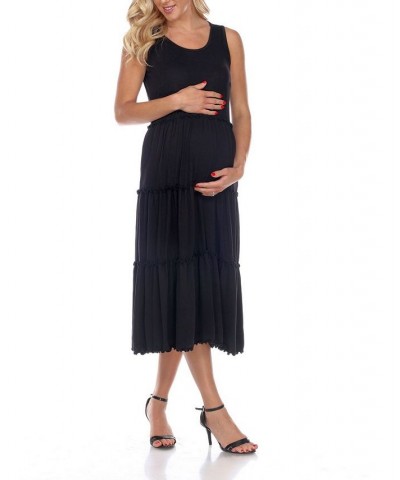 Maternity Plus Size Scoop Neck Tiered Midi Dress Blue $31.28 Dresses