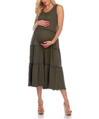 Maternity Plus Size Scoop Neck Tiered Midi Dress Blue $31.28 Dresses