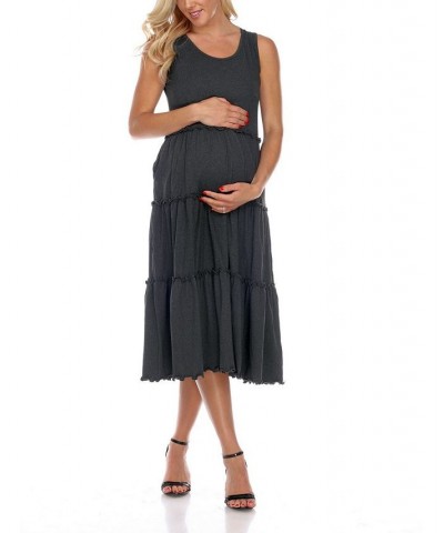 Maternity Plus Size Scoop Neck Tiered Midi Dress Blue $31.28 Dresses