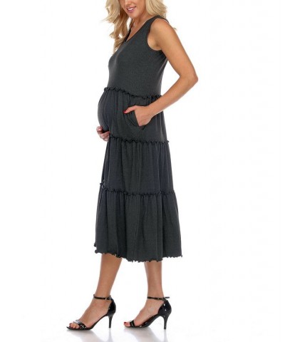 Maternity Plus Size Scoop Neck Tiered Midi Dress Blue $31.28 Dresses