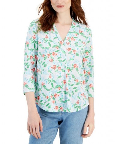 Petite Knit 3/4-Sleeve Tropical Toucans Top Bright White Combo $10.72 Tops