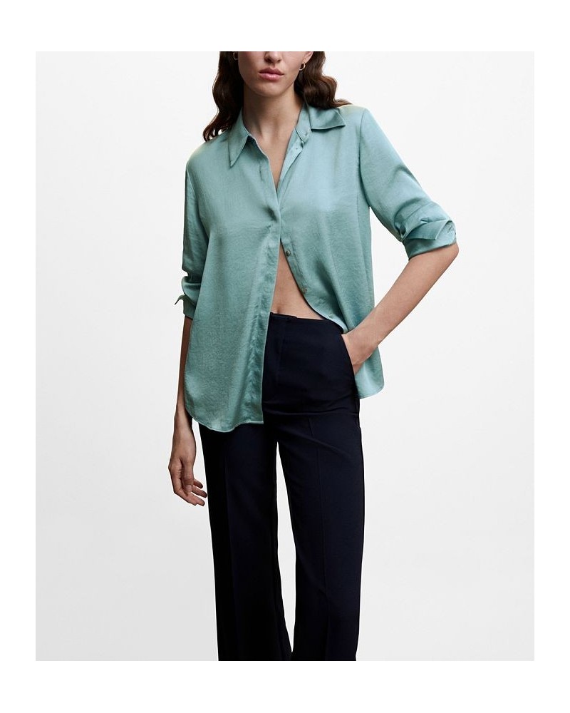 Women's Satin Finish Flowy Shirt Blue $26.40 Tops