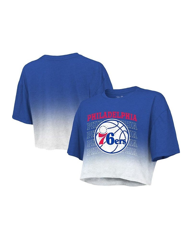 Women's Threads Royal and White Philadelphia 76ers Repeat Dip-Dye Cropped T-shirt Royal, White $27.95 Tops