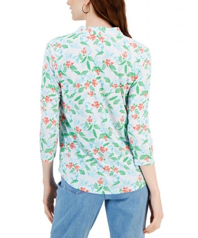 Petite Knit 3/4-Sleeve Tropical Toucans Top Bright White Combo $10.72 Tops