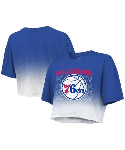 Women's Threads Royal and White Philadelphia 76ers Repeat Dip-Dye Cropped T-shirt Royal, White $27.95 Tops