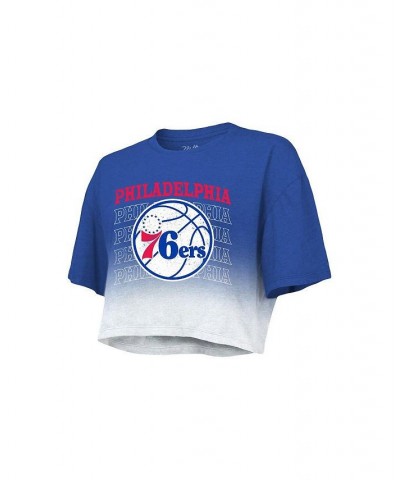 Women's Threads Royal and White Philadelphia 76ers Repeat Dip-Dye Cropped T-shirt Royal, White $27.95 Tops