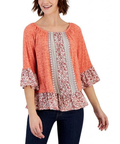 Women's Printed On Off Knit Top Orange $12.20 Tops