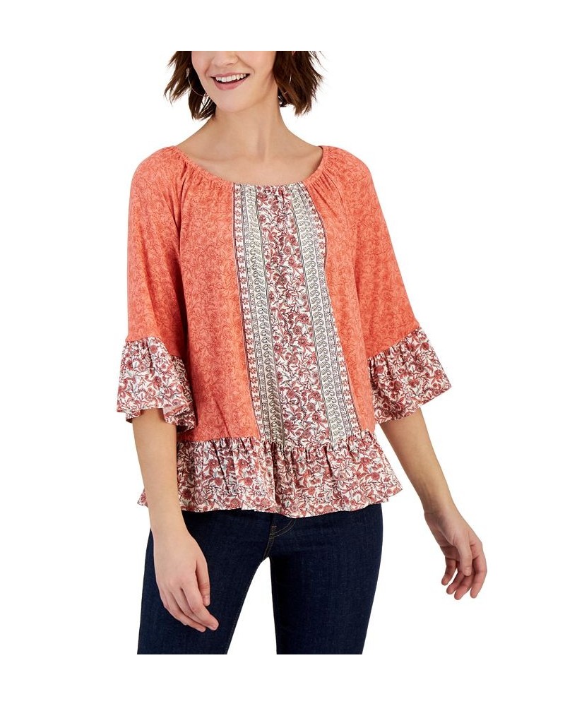 Women's Printed On Off Knit Top Orange $12.20 Tops