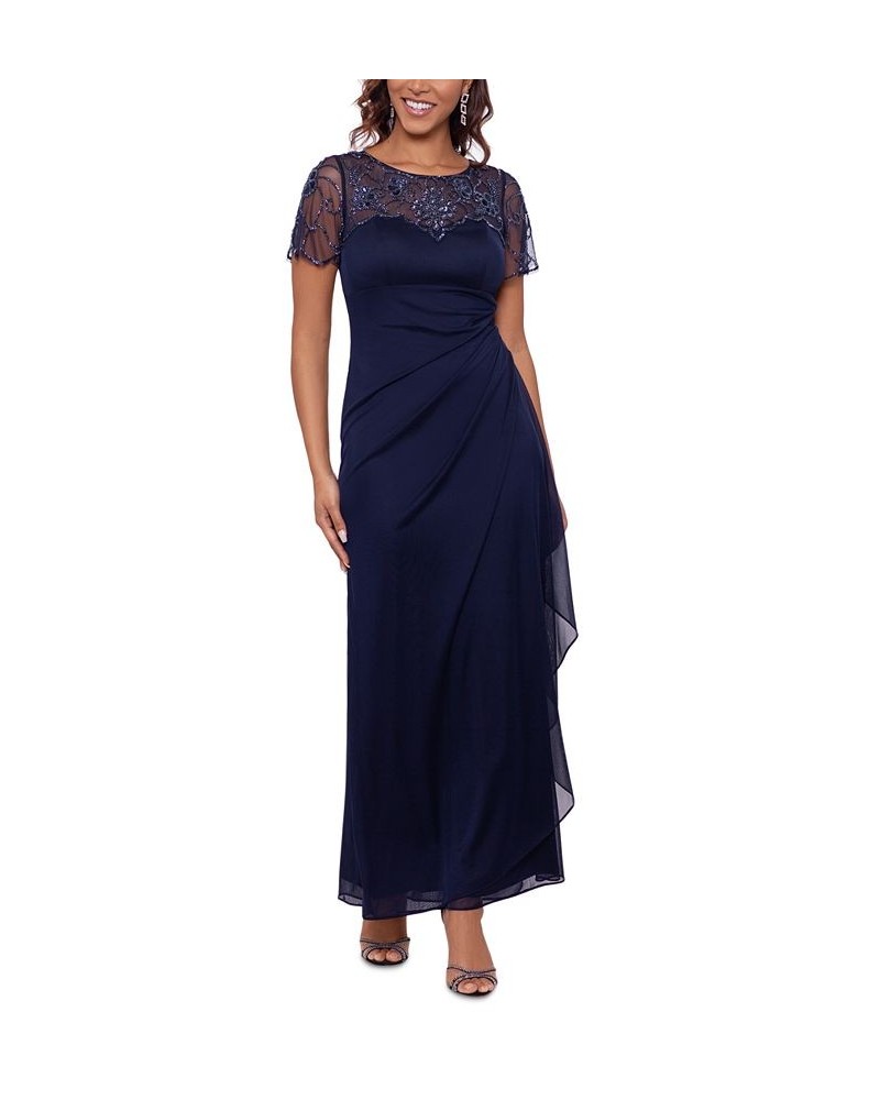 Petite Embellished Ruched Gown Navy $95.37 Dresses