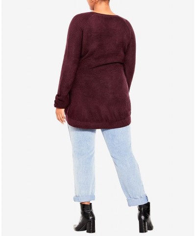 Trendy Plus Size Zip Front Sweater Red $35.60 Sweaters