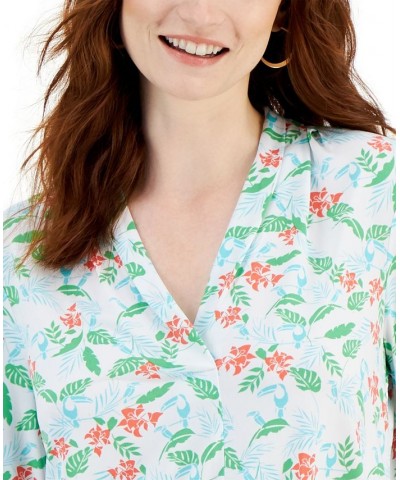 Petite Knit 3/4-Sleeve Tropical Toucans Top Bright White Combo $10.72 Tops