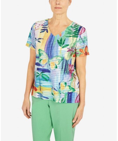 Petite Butterfly Leaf V-Neck Top Multi $30.32 Tops