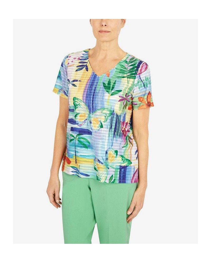 Petite Butterfly Leaf V-Neck Top Multi $30.32 Tops