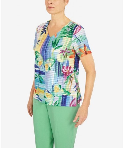 Petite Butterfly Leaf V-Neck Top Multi $30.32 Tops