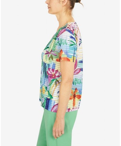 Petite Butterfly Leaf V-Neck Top Multi $30.32 Tops