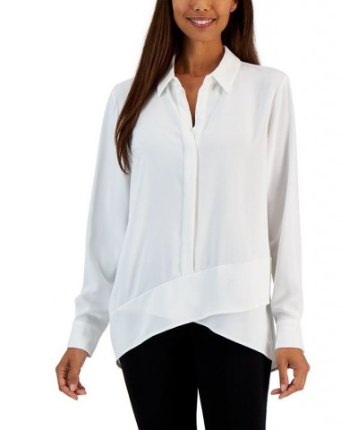 Women's Overlap-Hem Button-Front Tunic Blouse White Star $52.92 Tops