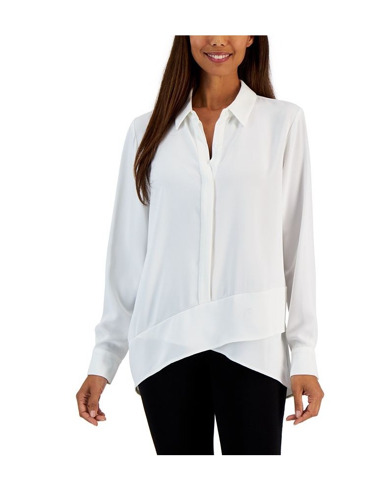 Women's Overlap-Hem Button-Front Tunic Blouse White Star $52.92 Tops