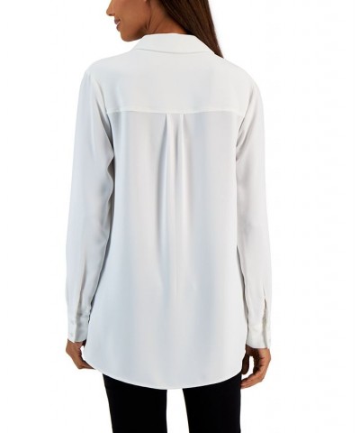 Women's Overlap-Hem Button-Front Tunic Blouse White Star $52.92 Tops