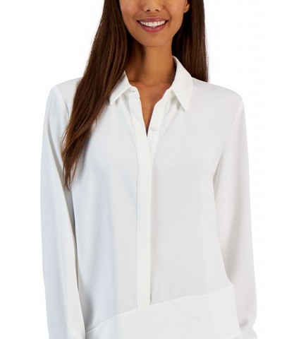 Women's Overlap-Hem Button-Front Tunic Blouse White Star $52.92 Tops